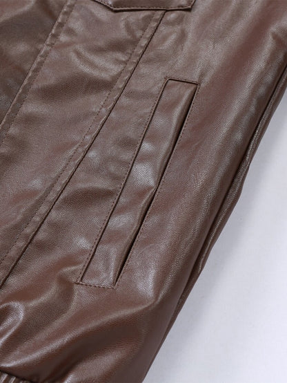 Manfinity LEGND Giacca in PU con vestibilità morbida e tasche con patta, giacca da motociclista casual a maniche lunghe, adatta come regalo per amici, mariti e fidanzati