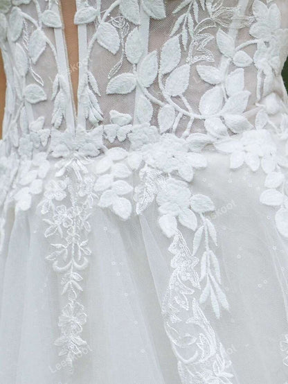 Abito da sposa elegante con contrasto di ricamo in rete e tubo, abito da sposa