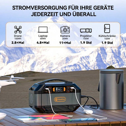 Generatore solare con batteria portatile Flashfish da 288,6 Wh/78000 mAh, alimentazione CA 330 W, potenza di picco 600 W, onda sinusoidale pura 230 V, 9 uscite, display LED