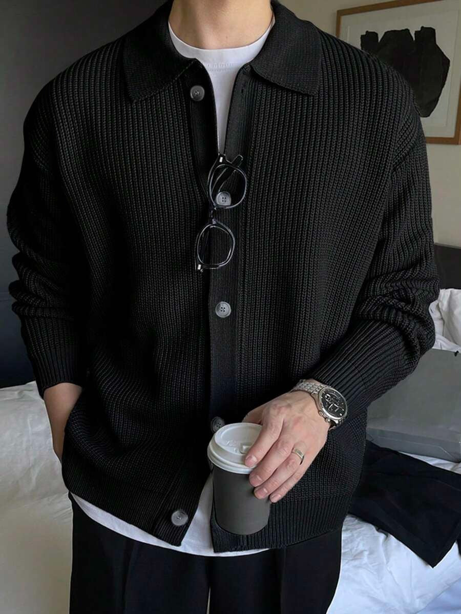DAZY Giacca cardigan con colletto a bottoni da uomo, autunno/inverno