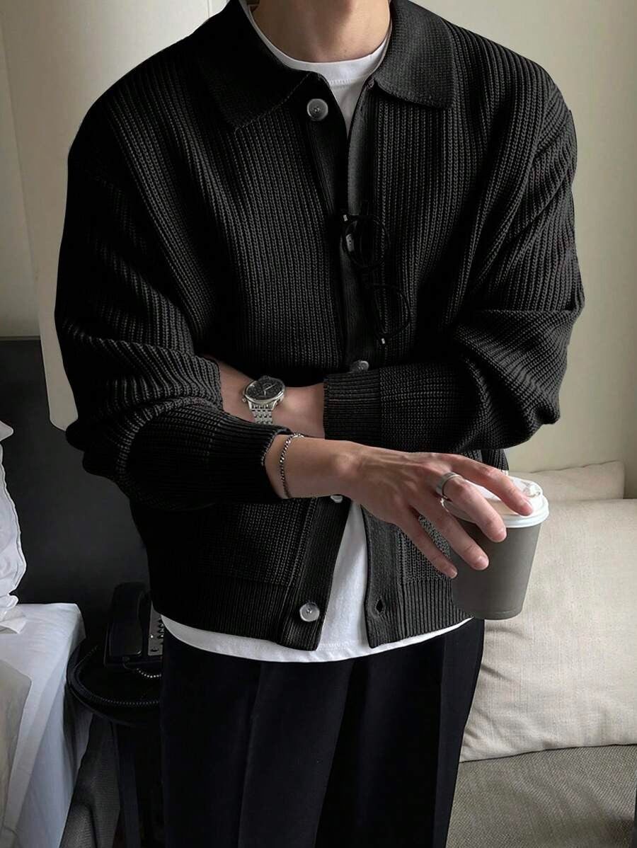 DAZY Giacca cardigan con colletto a bottoni da uomo, autunno/inverno