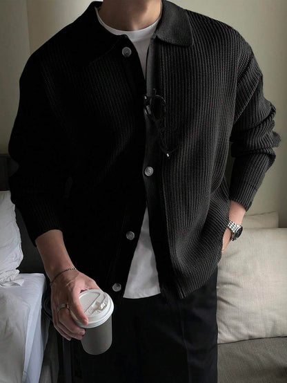 DAZY Giacca cardigan con colletto a bottoni da uomo, autunno/inverno