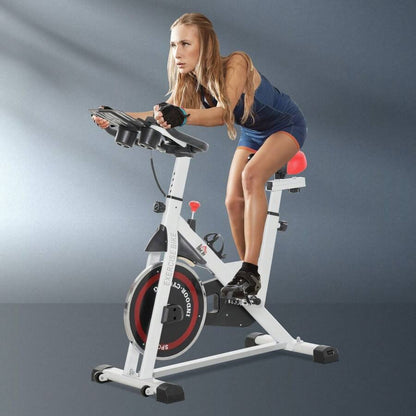 HOMCOM Cyclette Professionale, Bici da Spinning, Cyclette da Camera Regolabile con Schermo LCD e Portabicchieri, Volano 8kg, Bianco