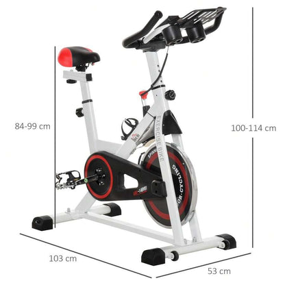 HOMCOM Cyclette Professionale, Bici da Spinning, Cyclette da Camera Regolabile con Schermo LCD e Portabicchieri, Volano 8kg, Bianco