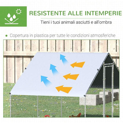 PawHut Pollaio Ovaiole per Esterni con Telaio Zincato e Rete Esagonale, Recinto con Copertura in Tessuto Impermeabile per Polli, Anatre e Conigli, 3x2x2m
