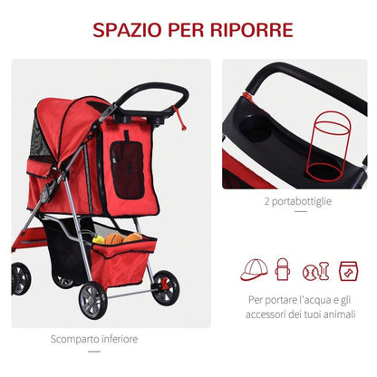 PawHut Passeggino per Cani Carrello per Animali Domestici Carrello Carrozzina 75 x 45 x 97cm