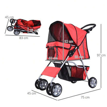 PawHut Passeggino per Cani Carrello per Animali Domestici Carrello Carrozzina 75 x 45 x 97cm