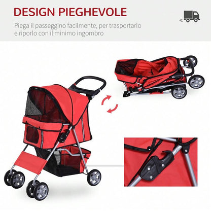 PawHut Passeggino per Cani Carrello per Animali Domestici Carrello Carrozzina 75 x 45 x 97cm