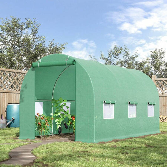 Outsunny Serra a Tunnel da Giardino 4.5x2x2 m con Tetto Arrotondato, in PE e Metallo, Verde