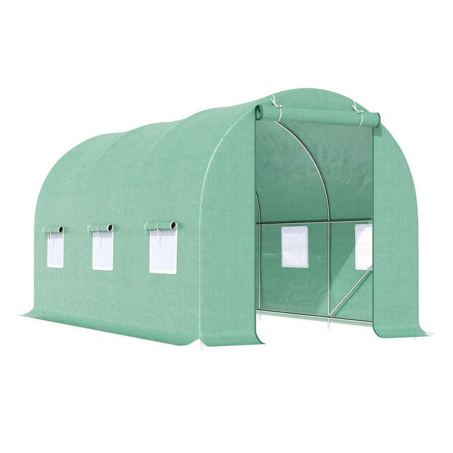 Outsunny Serra a Tunnel da Giardino 4.5x2x2 m con Tetto Arrotondato, in PE e Metallo, Verde