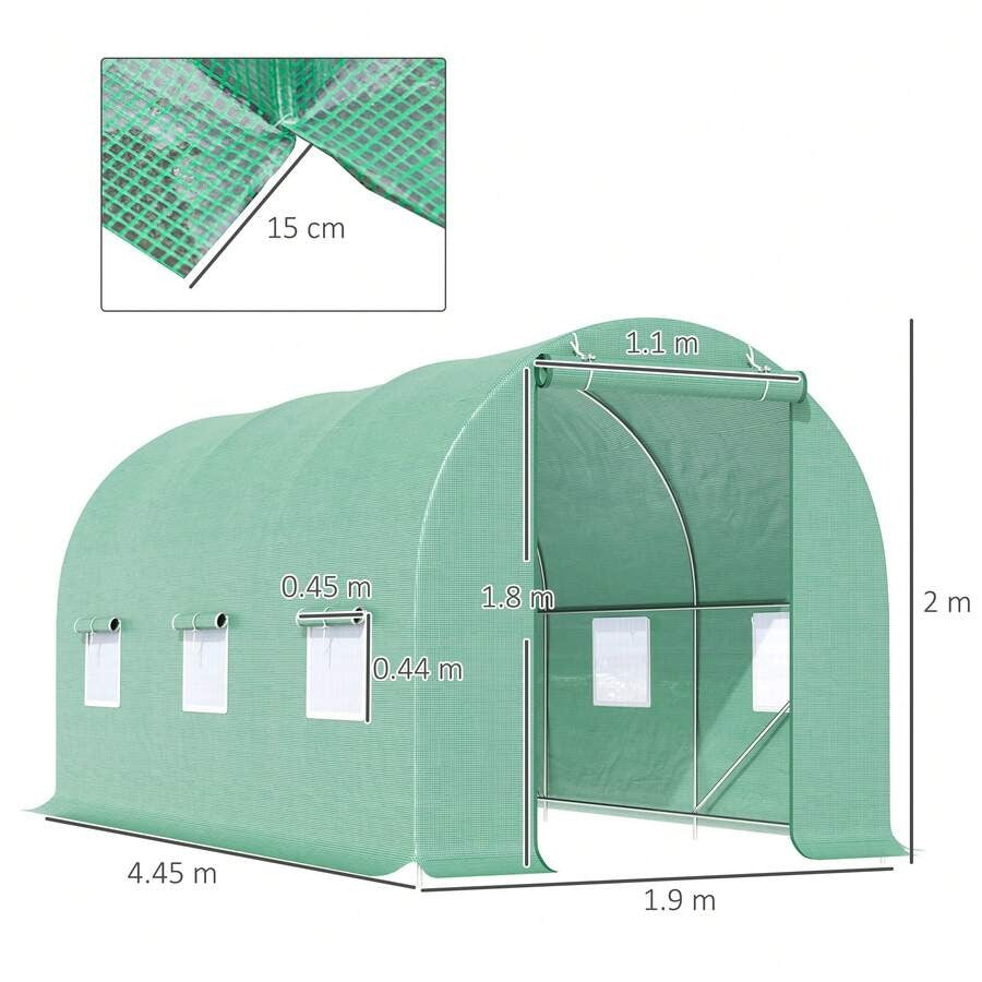 Outsunny Serra a Tunnel da Giardino 4.5x2x2 m con Tetto Arrotondato, in PE e Metallo, Verde