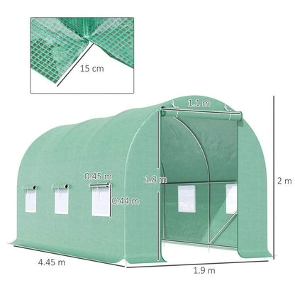 Outsunny Serra a Tunnel da Giardino 4.5x2x2 m con Tetto Arrotondato, in PE e Metallo, Verde