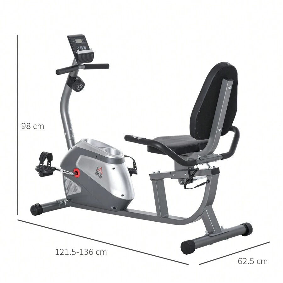 HOMCOM Cyclette Orizzontale con Schienale e Seduta Regolabile, Spin Bike Magnetica Professionale, Cyclette Cardio con 8 Resistenze e Monitor LCD