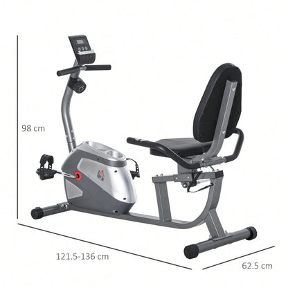 HOMCOM Cyclette Orizzontale con Schienale e Seduta Regolabile, Spin Bike Magnetica Professionale, Cyclette Cardio con 8 Resistenze e Monitor LCD