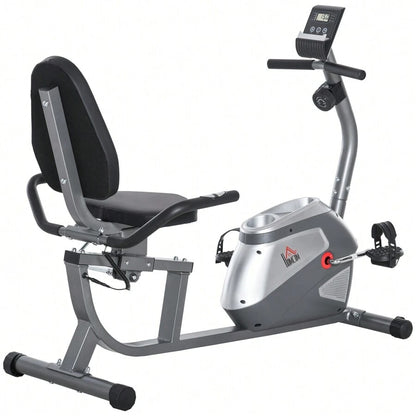 HOMCOM Cyclette Orizzontale con Schienale e Seduta Regolabile, Spin Bike Magnetica Professionale, Cyclette Cardio con 8 Resistenze e Monitor LCD