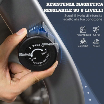 HOMCOM Cyclette Orizzontale con Schienale e Seduta Regolabile, Spin Bike Magnetica Professionale, Cyclette Cardio con 8 Resistenze e Monitor LCD