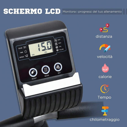 HOMCOM Cyclette Orizzontale con Schienale e Seduta Regolabile, Spin Bike Magnetica Professionale, Cyclette Cardio con 8 Resistenze e Monitor LCD