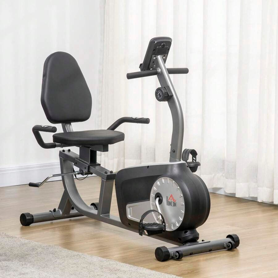 HOMCOM Cyclette Orizzontale Recumbent con 8 Livelli di Resistenza, Monitor LCD e Seduta Regolabile, in Acciaio e ABS, 122-137x62x103cm