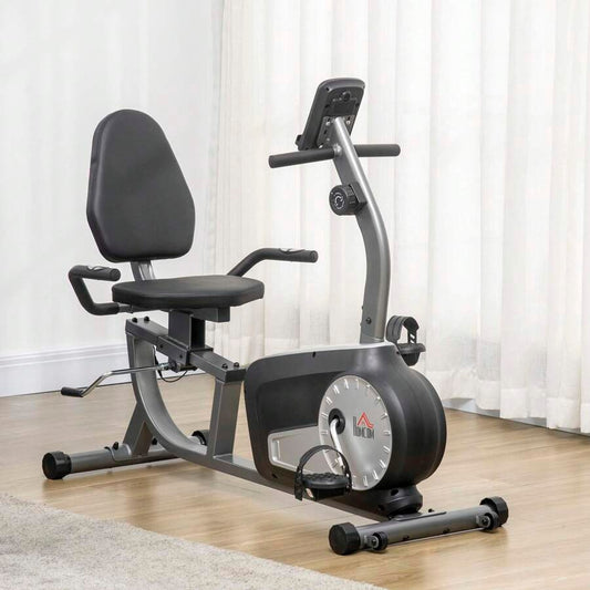 HOMCOM Cyclette Orizzontale Recumbent con 8 Livelli di Resistenza, Monitor LCD e Seduta Regolabile, in Acciaio e ABS, 122-137x62x103cm