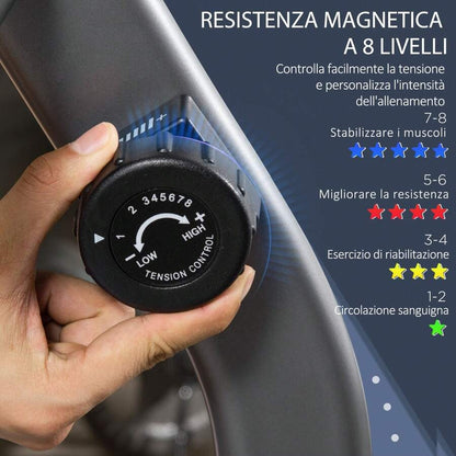 HOMCOM Cyclette Orizzontale Recumbent con 8 Livelli di Resistenza, Monitor LCD e Seduta Regolabile, in Acciaio e ABS, 122-137x62x103cm