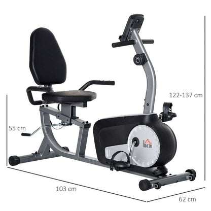 HOMCOM Cyclette Orizzontale Recumbent con 8 Livelli di Resistenza, Monitor LCD e Seduta Regolabile, in Acciaio e ABS, 122-137x62x103cm