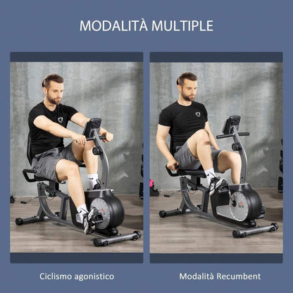 HOMCOM Cyclette Orizzontale Recumbent con 8 Livelli di Resistenza, Monitor LCD e Seduta Regolabile, in Acciaio e ABS, 122-137x62x103cm