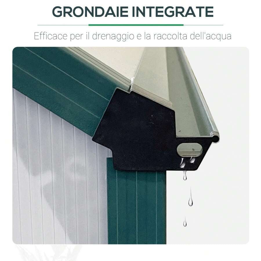 Outsunny Serra da Giardino in Policarbonato 190x375x199cm, con Finestra Apribile e Porta Scorrevole, Struttura in Alluminio, Verde