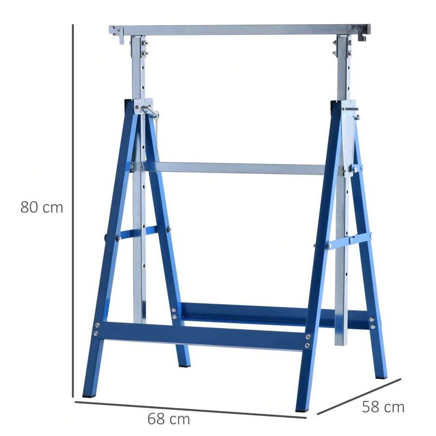 HOMCOM Set 2 Cavalletti da Lavoro Pieghevoli Telescopici Altezza Regolabile in Tubi d'Acciaio Nero