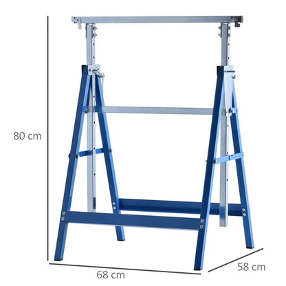 HOMCOM Set 2 Cavalletti da Lavoro Pieghevoli Telescopici Altezza Regolabile in Tubi d'Acciaio Nero
