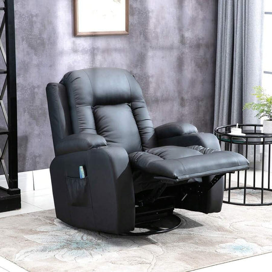 HOMCOM Poltrona Relax Massaggiante Riscaldante, Poltrona Reclinabile fino a 150° in Finta Pelle con 8 Punti di Massaggio e Telecomando, 85x94x104cm