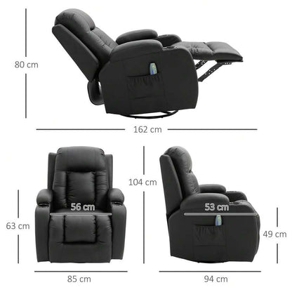 HOMCOM Poltrona Relax Massaggiante Riscaldante, Poltrona Reclinabile fino a 150° in Finta Pelle con 8 Punti di Massaggio e Telecomando, 85x94x104cm
