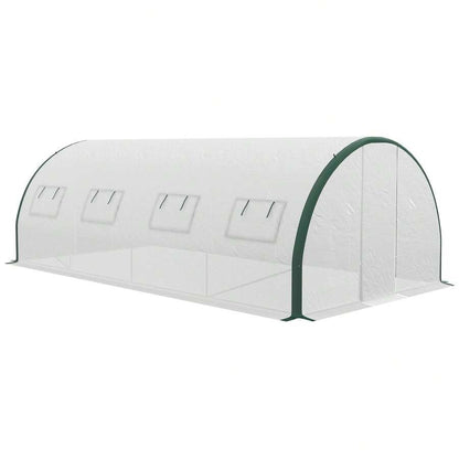 Outsunny Serra a Tunnel 6x3 m con 2 Porte a Cerniera e 8 Finestre, Serra per Orto in PE, Poliestere e Acciaio Zincato, Bianco e Verde