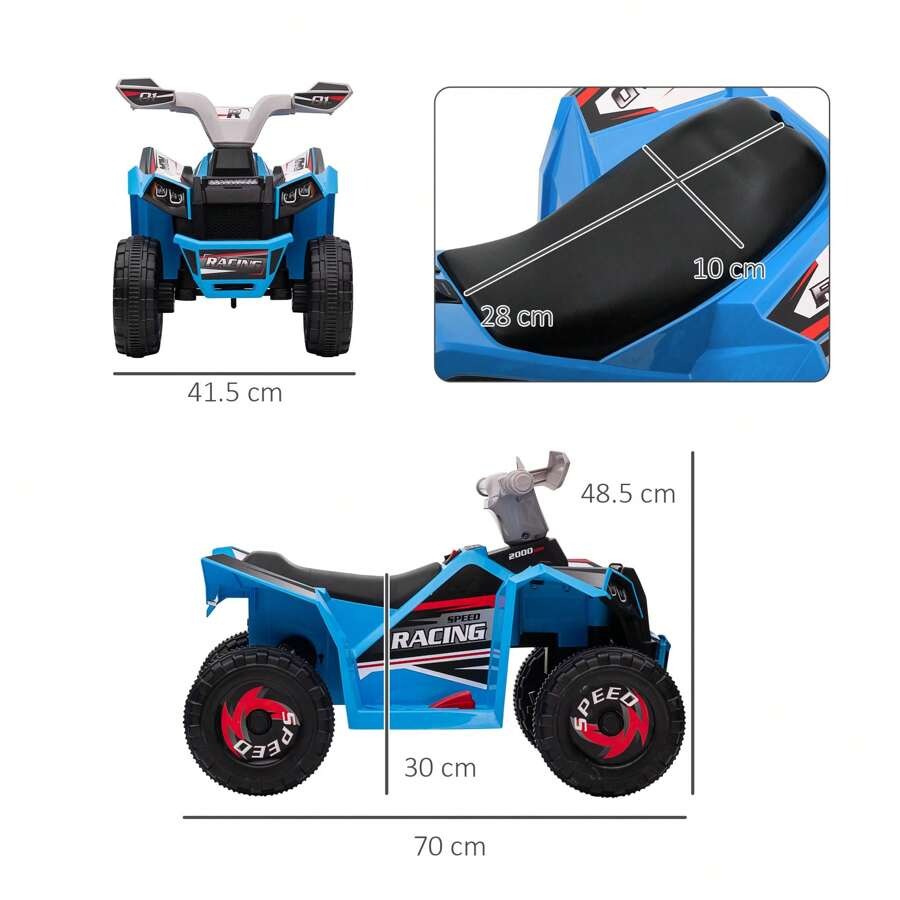 HOMCOM Quad per bambini da 18 a 36 mesi in PP e metallo con ruote resistenti e velocità massima di 2,5 km/h, dimensioni 70x41,5x48,5 cm