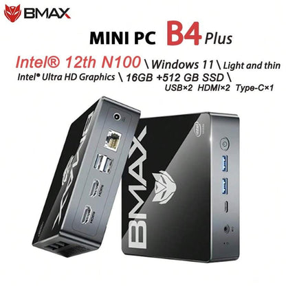 BMAX Mini PC BMAX B4 Plus / Windows 11 / Intel N100 / 16 GB DDR4 + 512 GB SSD / 2*H DMI 1*Type-C / Supporta grafica Intel UHD 4K a 60 Hz e 750 MHz