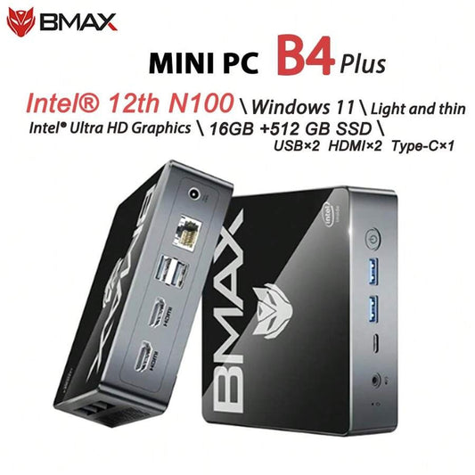 BMAX Mini PC BMAX B4 Plus / Windows 11 / Intel N100 / 16 GB DDR4 + 512 GB SSD / 2*H DMI 1*Type-C / Supporta grafica Intel UHD 4K a 60 Hz e 750 MHz
