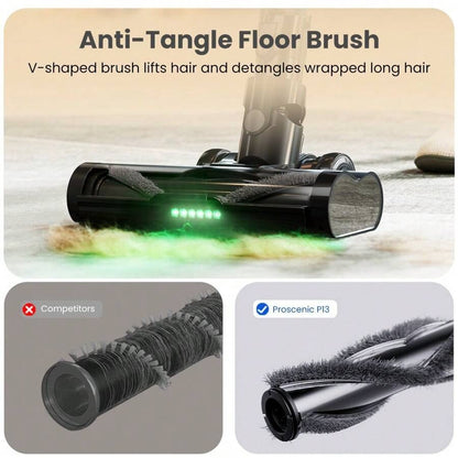 Aspirapolvere senza fili Proscenic P13, potenza di aspirazione di 45 kPa, aspirapolvere a batteria con luce verde, display a LED, autonomia massima di 45 minuti, contenitore della polvere da 1,2 l