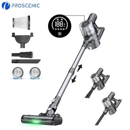 Aspirapolvere senza fili Proscenic P13, potenza di aspirazione di 45 kPa, aspirapolvere a batteria con luce verde, display a LED, autonomia massima di 45 minuti, contenitore della polvere da 1,2 l