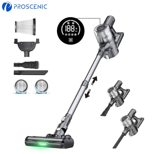 Aspirapolvere senza fili Proscenic P13, potenza di aspirazione di 45 kPa, aspirapolvere a batteria con luce verde, display a LED, autonomia massima di 45 minuti, contenitore della polvere da 1,2 l