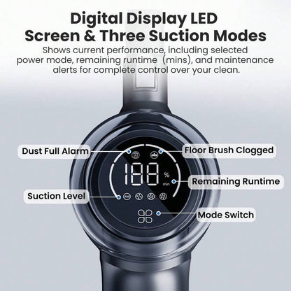 Aspirapolvere senza fili Proscenic P13, potenza di aspirazione di 45 kPa, aspirapolvere a batteria con luce verde, display a LED, autonomia massima di 45 minuti, contenitore della polvere da 1,2 l