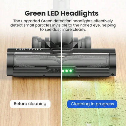 Aspirapolvere senza fili Proscenic P13, potenza di aspirazione di 45 kPa, aspirapolvere a batteria con luce verde, display a LED, autonomia massima di 45 minuti, contenitore della polvere da 1,2 l
