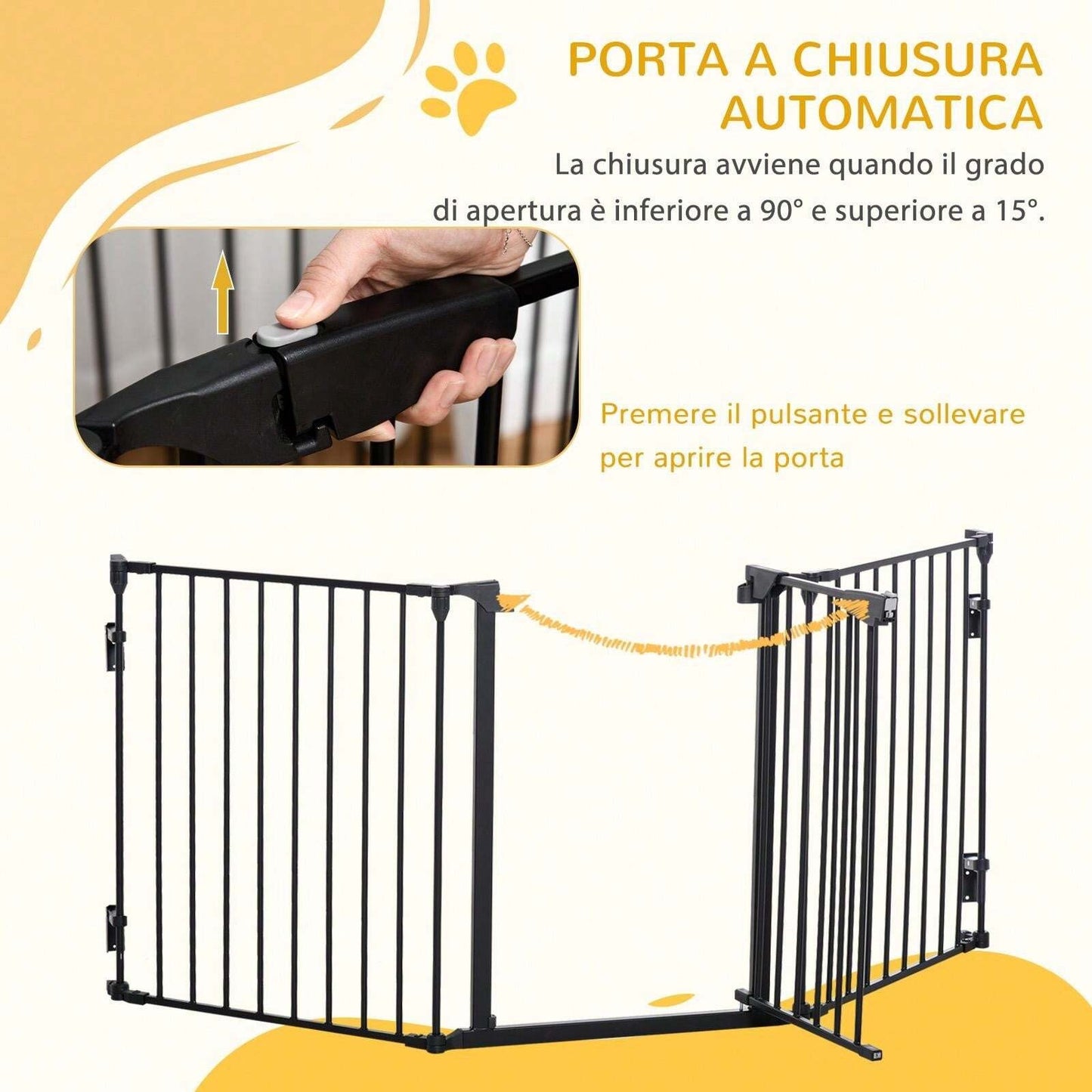 PawHut Cancellino per Cani Taglia Piccola e Media con Struttura Modulabile a 3 Pannelli, Box per Cani Pieghevole in Metallo e Plastica, 180x3x74.5 cm, Nero