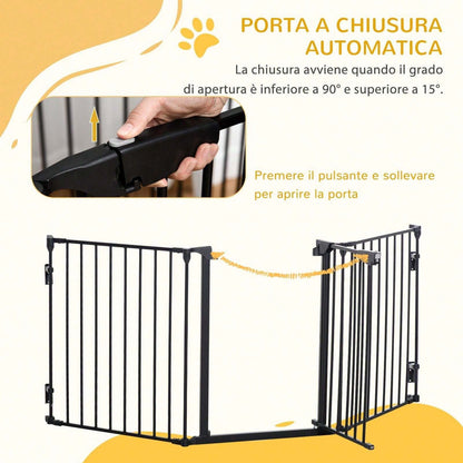PawHut Cancellino per Cani Taglia Piccola e Media con Struttura Modulabile a 3 Pannelli, Box per Cani Pieghevole in Metallo e Plastica, 180x3x74.5 cm, Nero