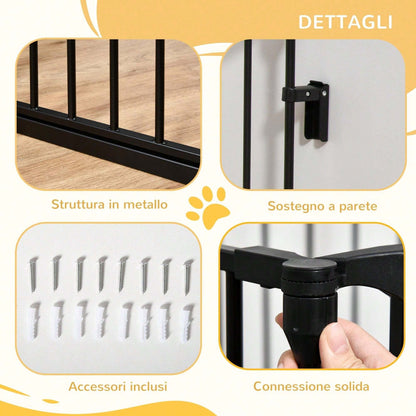 PawHut Cancellino per Cani Taglia Piccola e Media con Struttura Modulabile a 3 Pannelli, Box per Cani Pieghevole in Metallo e Plastica, 180x3x74.5 cm, Nero
