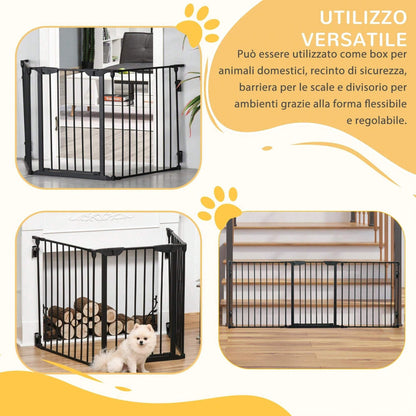 PawHut Cancellino per Cani Taglia Piccola e Media con Struttura Modulabile a 3 Pannelli, Box per Cani Pieghevole in Metallo e Plastica, 180x3x74.5 cm, Nero