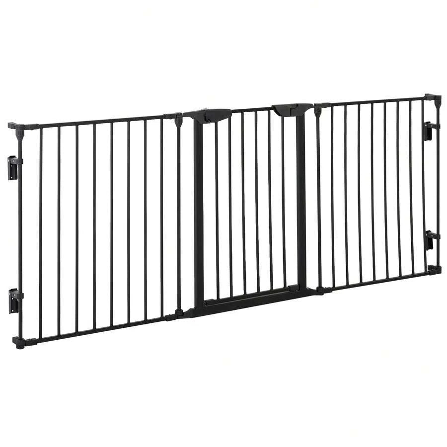 PawHut Cancellino per Cani Taglia Piccola e Media con Struttura Modulabile a 3 Pannelli, Box per Cani Pieghevole in Metallo e Plastica, 180x3x74.5 cm, Nero