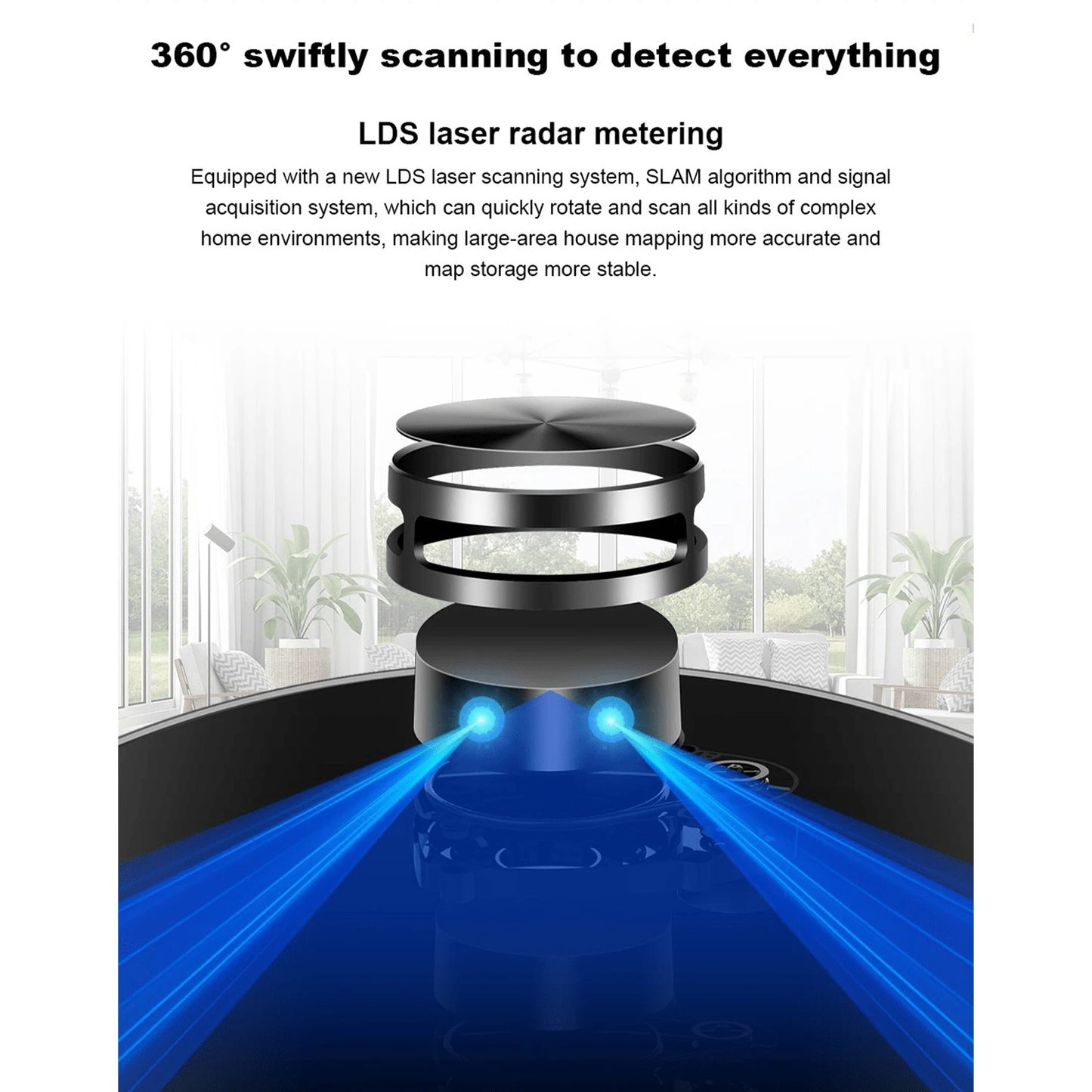 Robot aspirapolvere Liectroux X6, aspirazione 6500Pa, navigazione laser LDS, serbatoio dell'acqua da 235 ml, contenitore della polvere da 400 ml, 5 mappe memorizzate, batteria da 2600 mAh