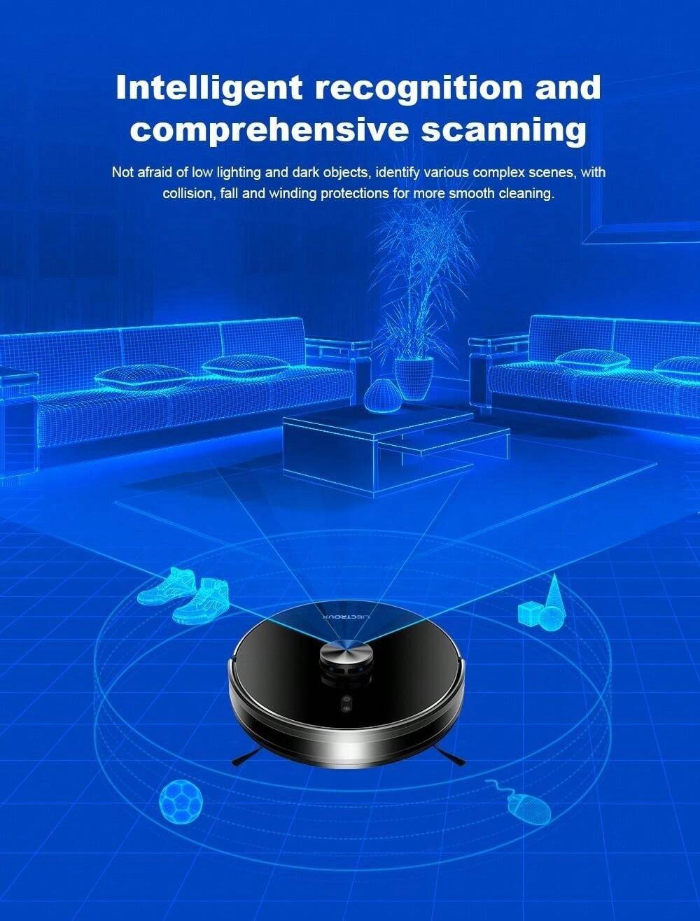 Robot aspirapolvere Liectroux X6, aspirazione 6500Pa, navigazione laser LDS, serbatoio dell'acqua da 235 ml, contenitore della polvere da 400 ml, 5 mappe memorizzate, batteria da 2600 mAh