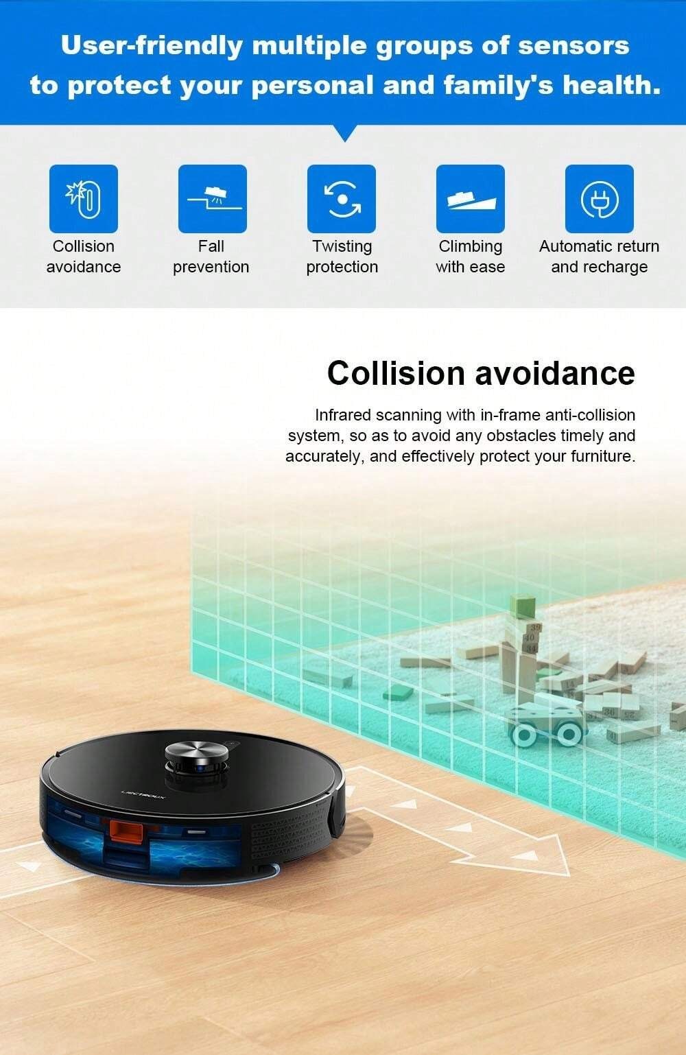 Robot aspirapolvere Liectroux X6, aspirazione 6500Pa, navigazione laser LDS, serbatoio dell'acqua da 235 ml, contenitore della polvere da 400 ml, 5 mappe memorizzate, batteria da 2600 mAh