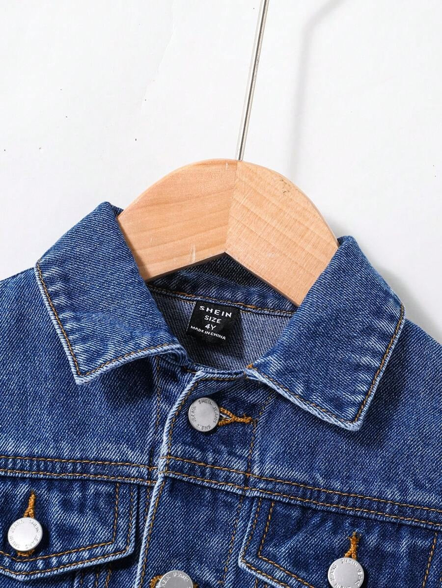 Giacca di jeans a maniche lunghe blu con taglio, strappi e orli sfrangiati in stile casual alla moda e Jeans con design tagliato, strappato e sfrangiato elasticizzato per abiti quotidiani