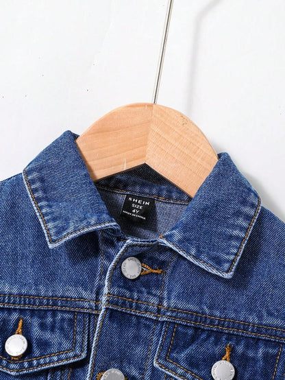Giacca di jeans a maniche lunghe blu con taglio, strappi e orli sfrangiati in stile casual alla moda e Jeans con design tagliato, strappato e sfrangiato elasticizzato per abiti quotidiani